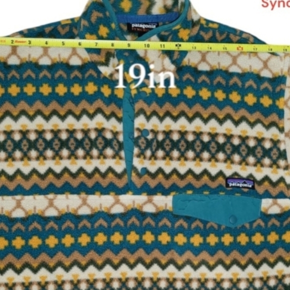 Patagonia Synchilla Snap Cliff Arbor Aztec Green Tan Sweater Jacket Men Medium - Picture 11 of 13
